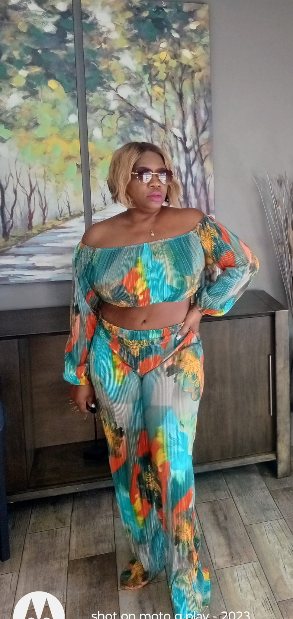 2-Pieces pants set with spotted colors
